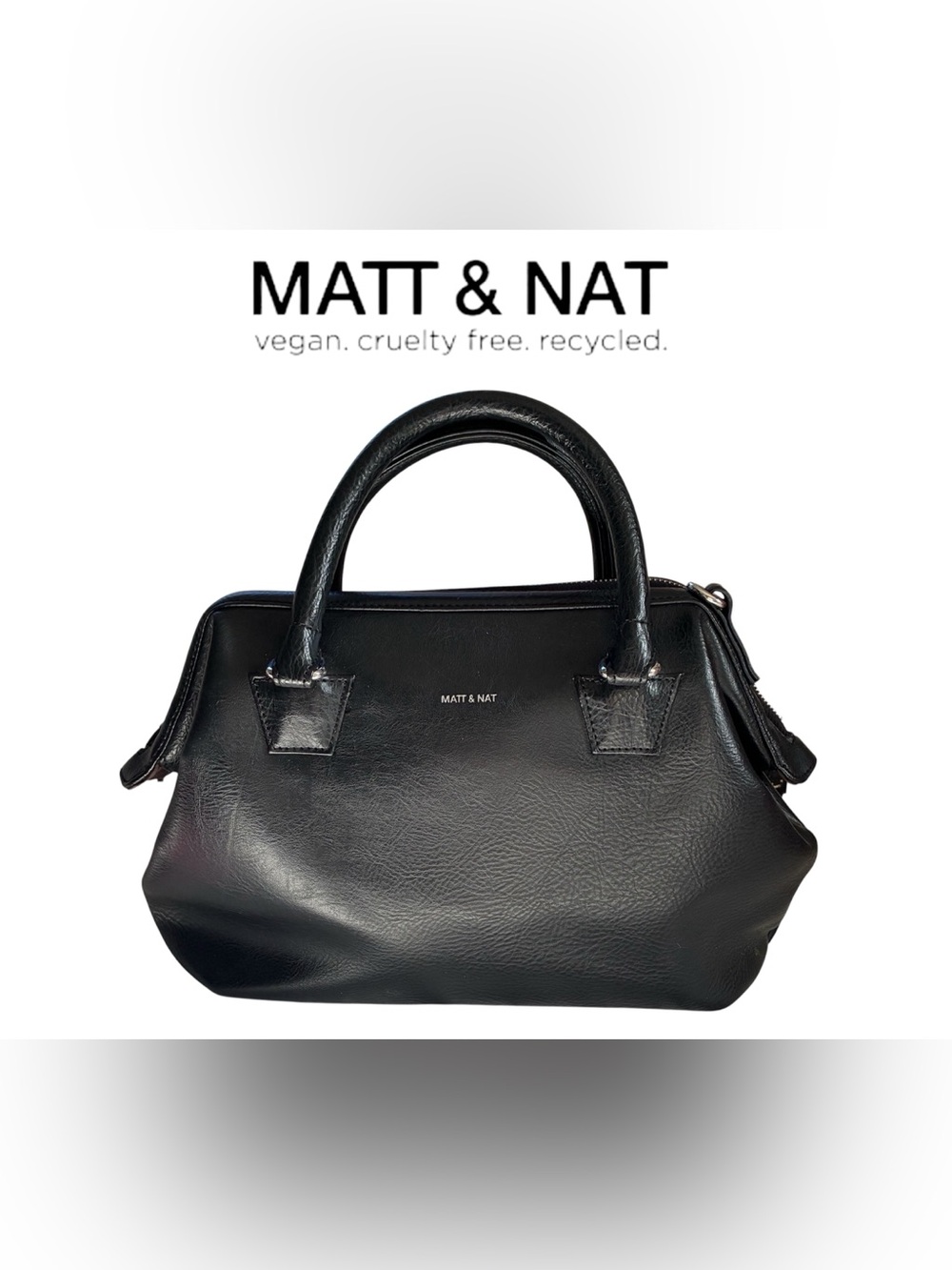 BLACK VEGAN LEATHER HANDBAG PURSE MATT & NAT DOCTOR STYLE